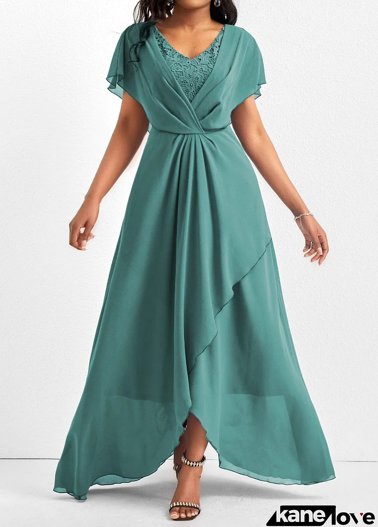 Mint Green Lace Short Sleeve Maxi Dress