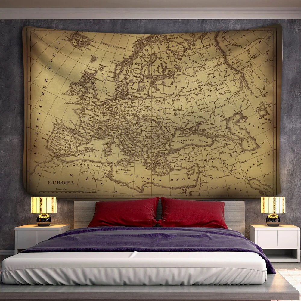 Nigikala World Map 3D Print Fabric Geometric Colorful Compass Wall Hanging Tapestry Retro Oil Painting Pirate Treasure Map