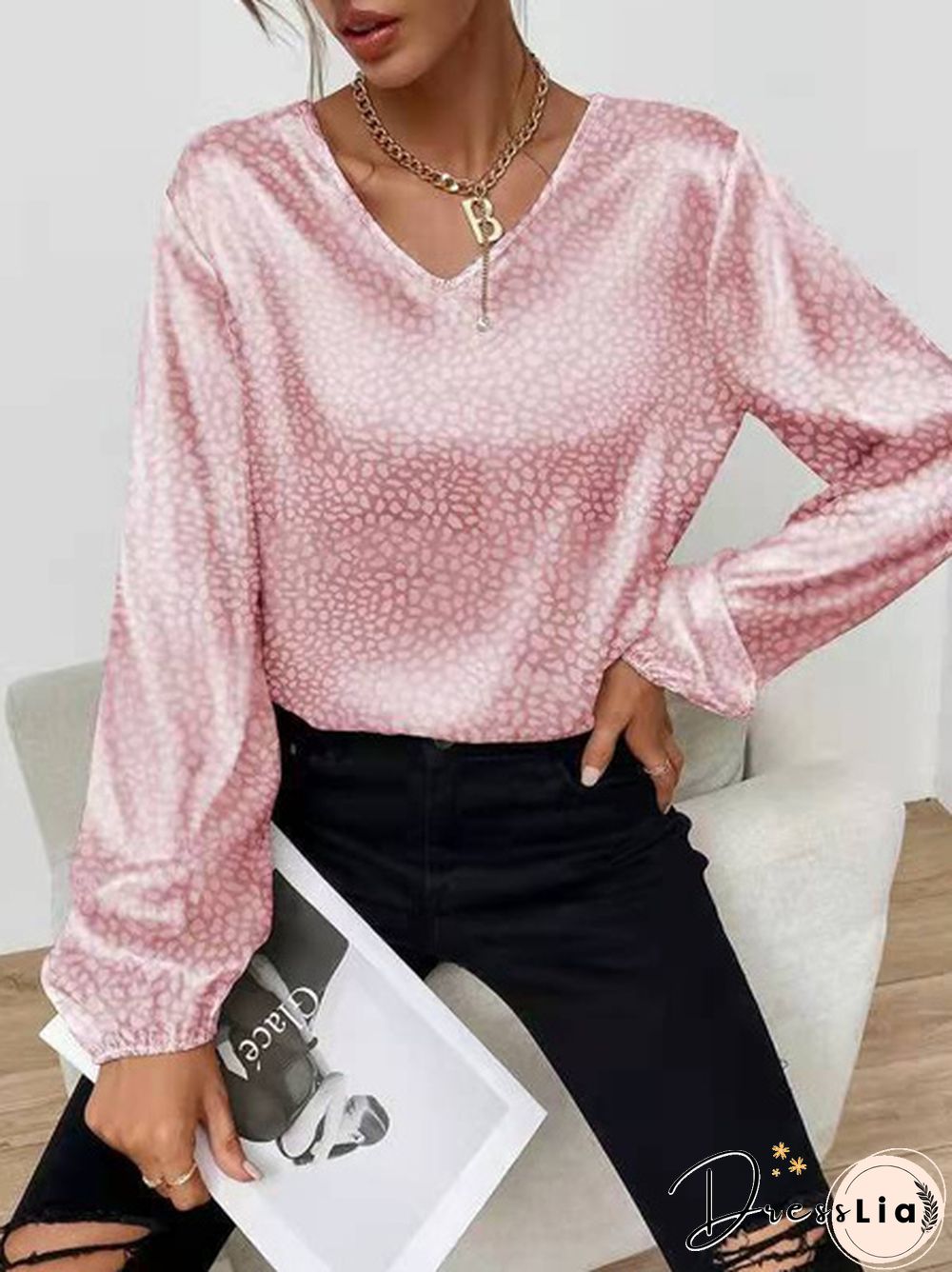 XS-8XL Spring Summer Tops Plus Size Fashion Clothes Women's Casual Long Sleeve Shirts Leopard Printed Chiffon Blouses Ladies Deep V-neck Loose T-shirts