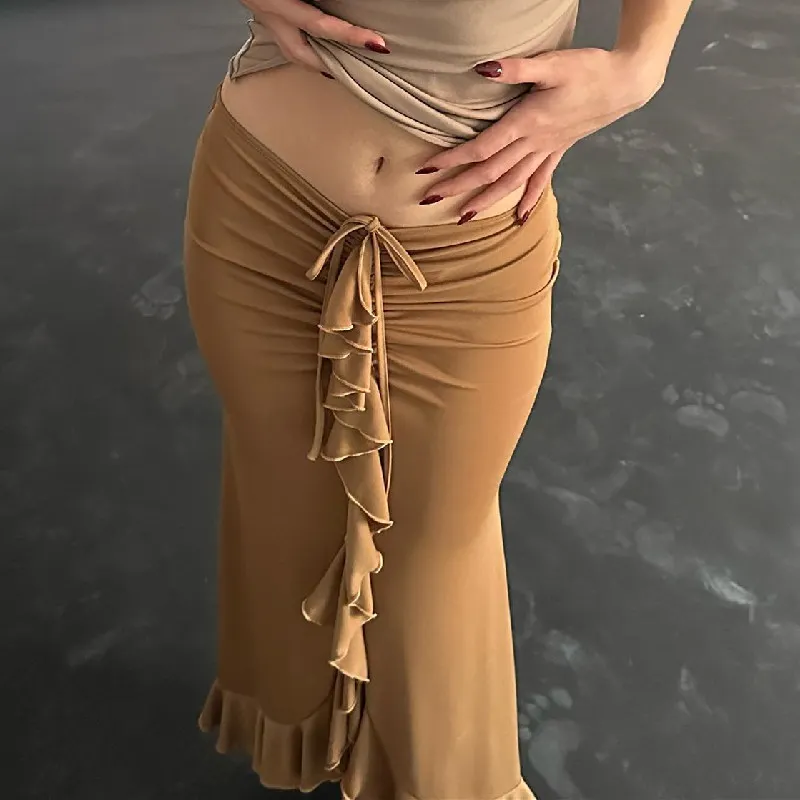 Uveng Uveng Wish New Fashion French Temperament Low Waist Pressure Pleated Flounce Skirt Woman