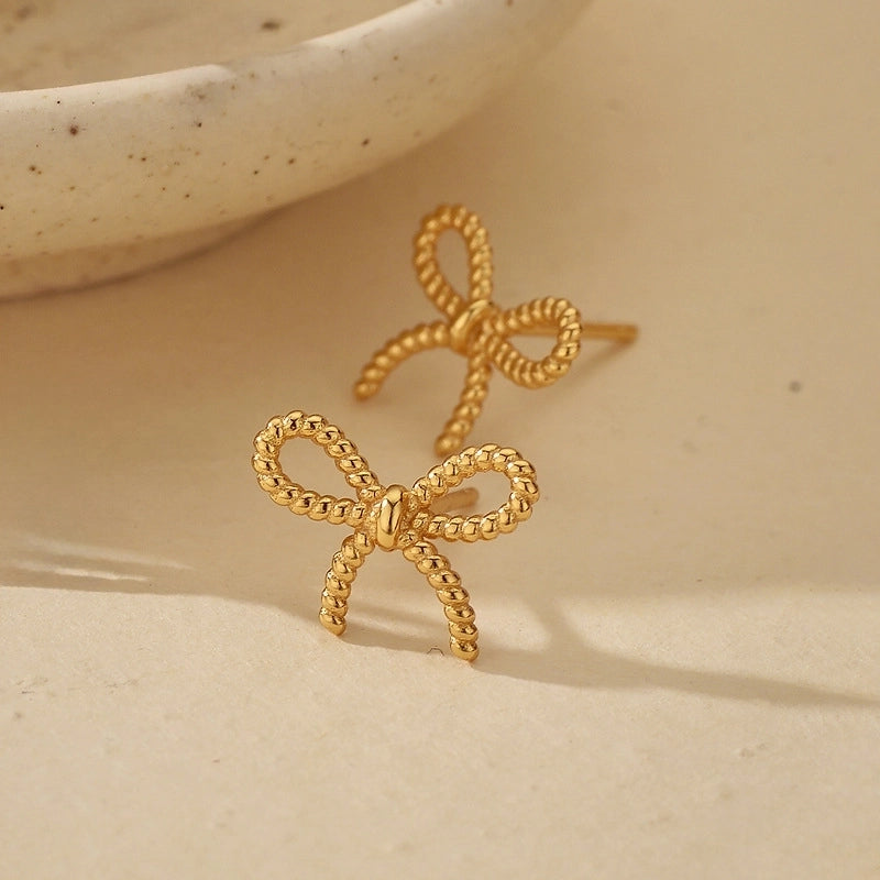 1 Pair 925 Sterling Silver 925 Sterling Silver Earrings Bow Knot Ear Studs