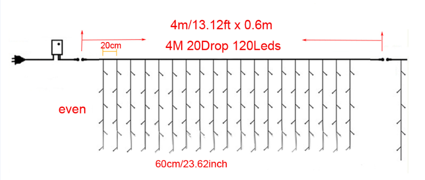 Tegooe Extendable Icicle LED Curtain Lights - Warm White Twinkle IP44 Rated