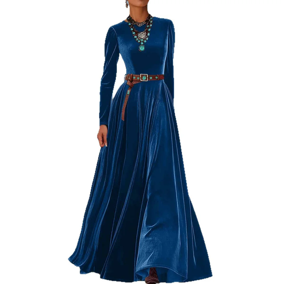 Athvotar Athvotar Elegant Autumn And Winter Long Sleeve Western Velvet Dress