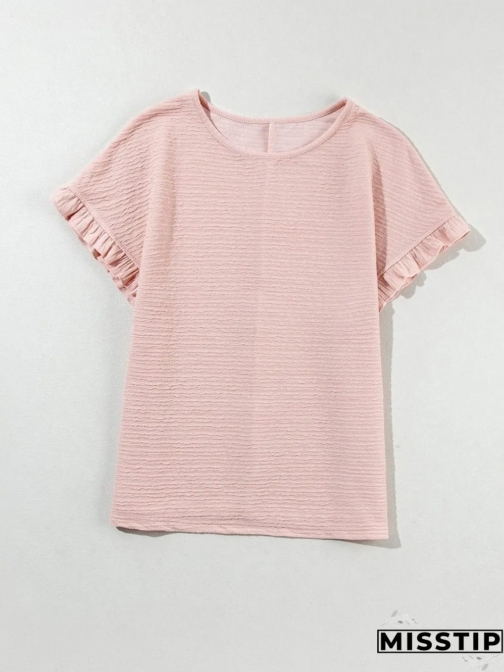 Light Pink Textured Ruffle Sleeve Elegant Blouse
