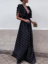 Solid Color Polka-Dot Puff Sleeves Maxi Dresses