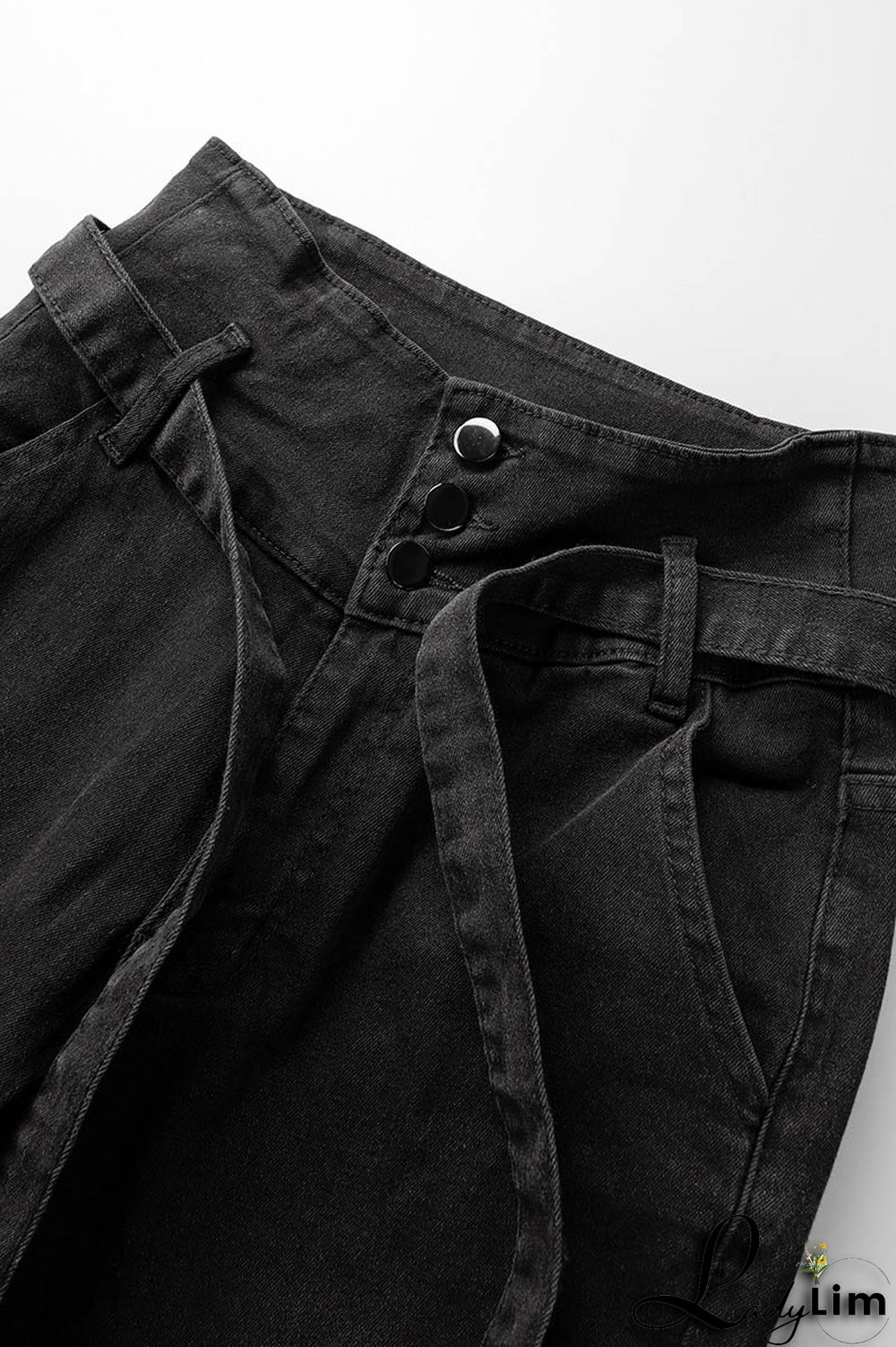 Black Casual Solid Bandage Patchwork High Waist Denim Jeans