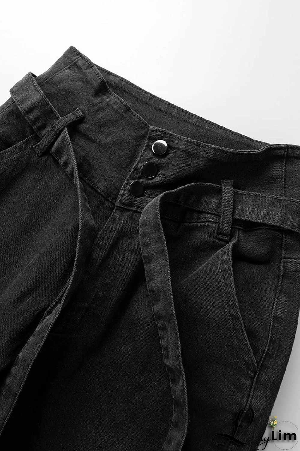 Black Casual Solid Bandage Patchwork High Waist Denim Jeans