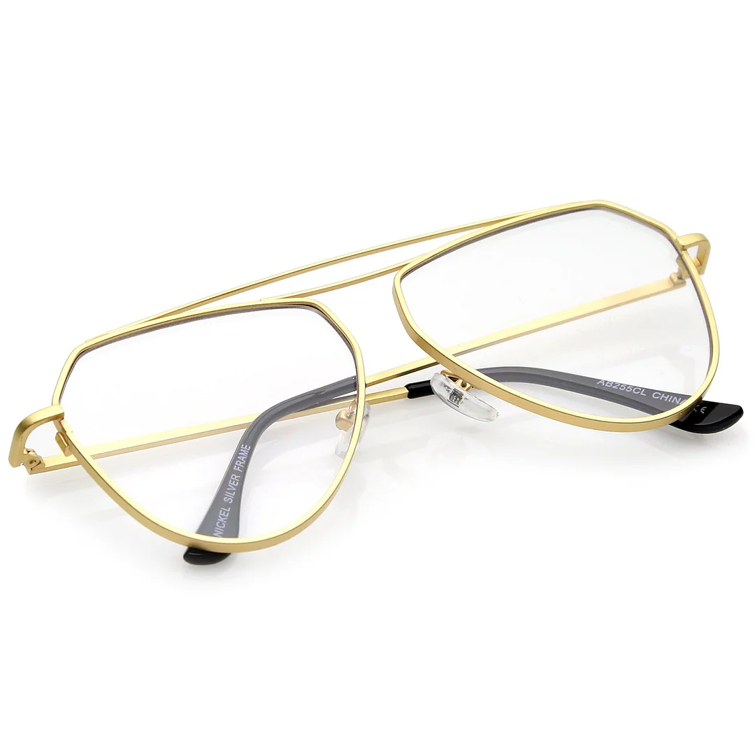 Modern Matte Metal Frame Double Nose Bridge Clear Flat Lens Aviator Eyeglasses 52mm