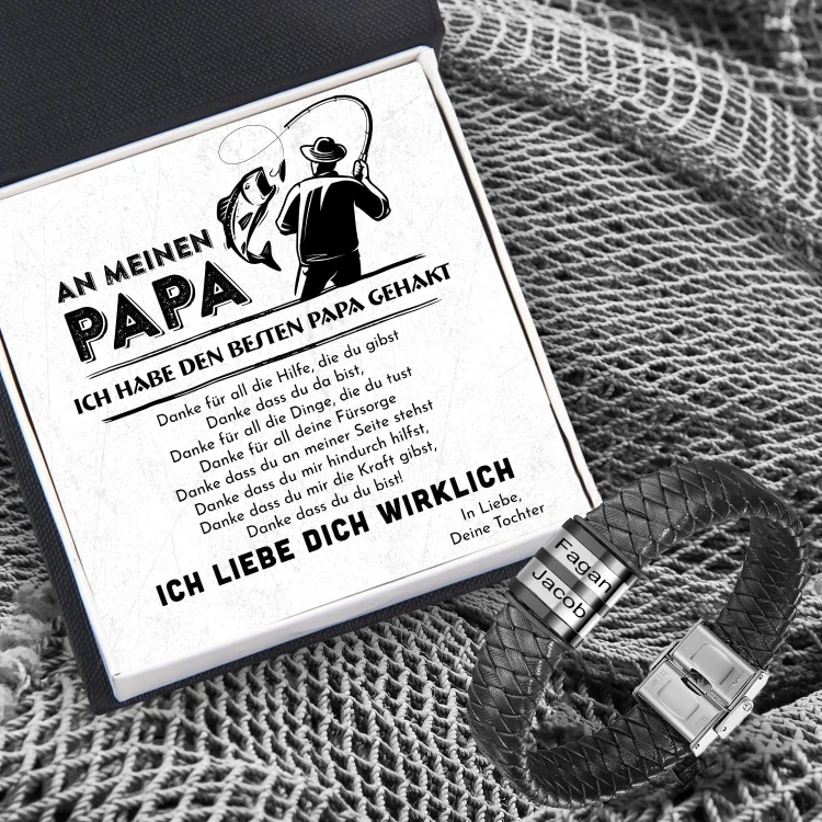 Herren Personalisiertes 2 Namen Armband aus geflochtenem Leder-An Meinen Papa- Geschenk mit Nachrichtenkarte