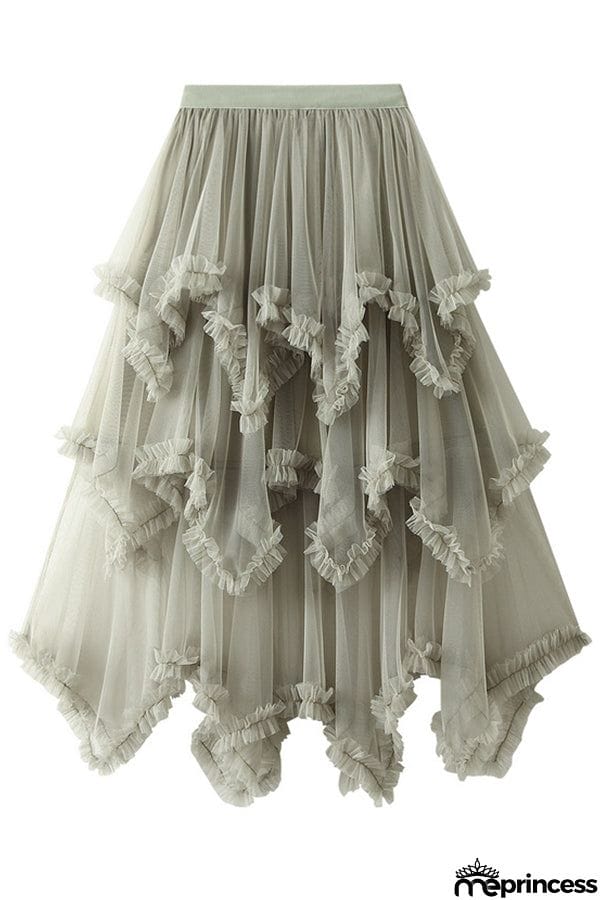 Cake skirt mid-length high waist big swing fluffy fairy gauze dress long skirt