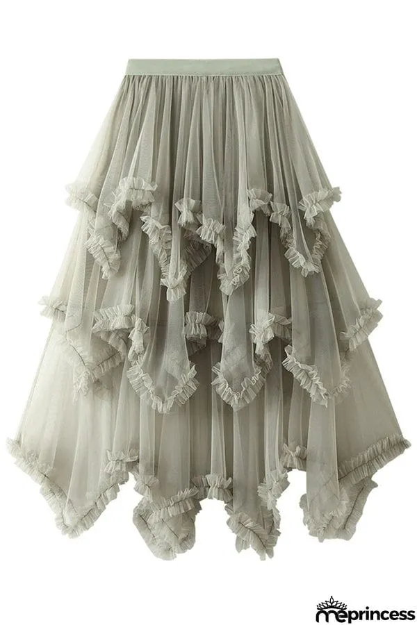 Cake skirt mid-length high waist big swing fluffy fairy gauze dress long skirt