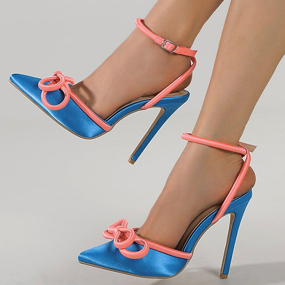 Blue Pointed Toe Stain Sandals Diamond Strap Sandals
