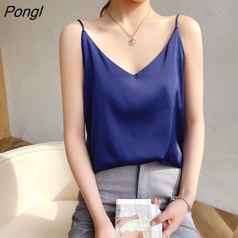 Pongl New V-Neck Silk Camisole Women's Inner Wear Spring And Summer With All-Match Bottoming Outer Wear Silk Satin Top Ins Tide