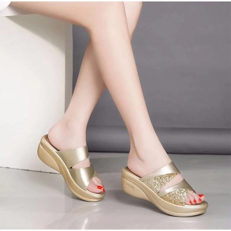 Summer Glitter PU Wedge Orthopedic Platform Sandals For Women