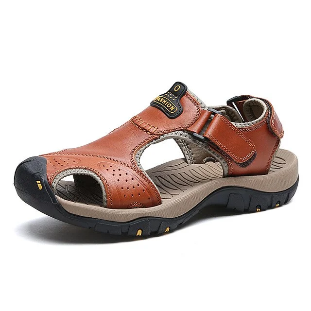 Classic Men's Sandals Summer Genuine Leather Beach Sandals Moccasins Luxury Men's Sandals Outdoor Slippers Sneakers Plus Size