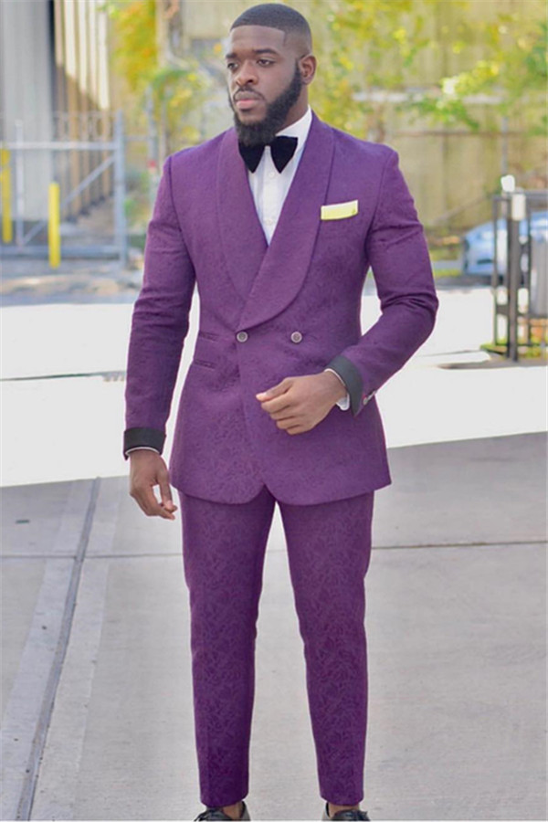 Dresseswow Gentle Purple With Jacquard Prom Prince Suit For Guys