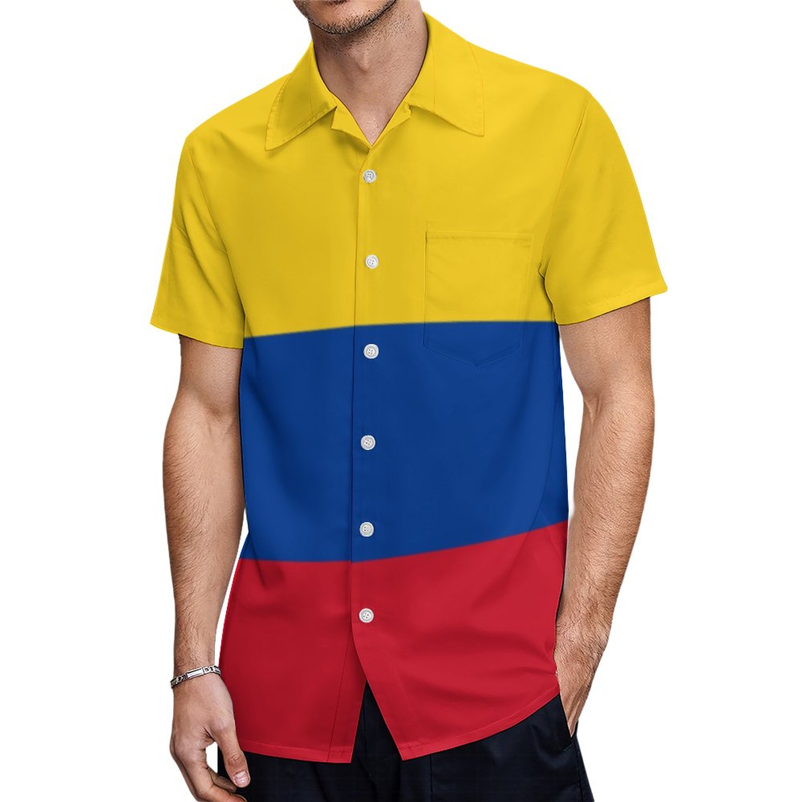 Flag Of Colombia Bandera De Colombia Hawaiian Shirt Mens Button Down Plus Size Tropical Hawaii Beach Shirts