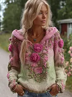 Bohème Style Rose Pink To Green Gradient Hoodie Sweater