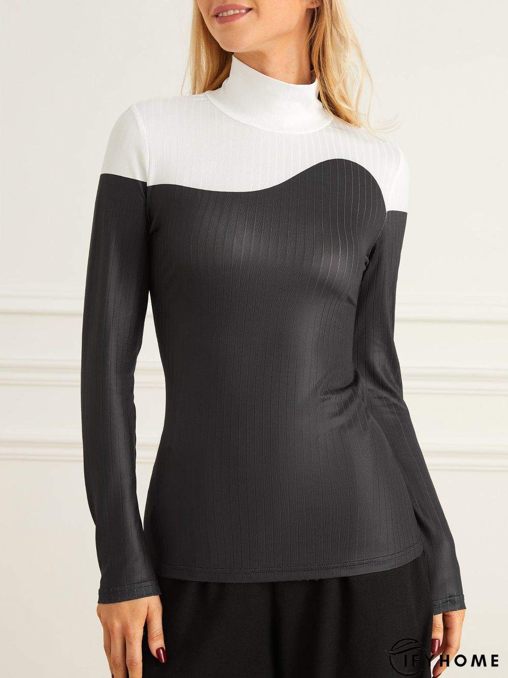 Urban Long Sleeve Color Block Stand Collar T-Shirt | IFYHOME