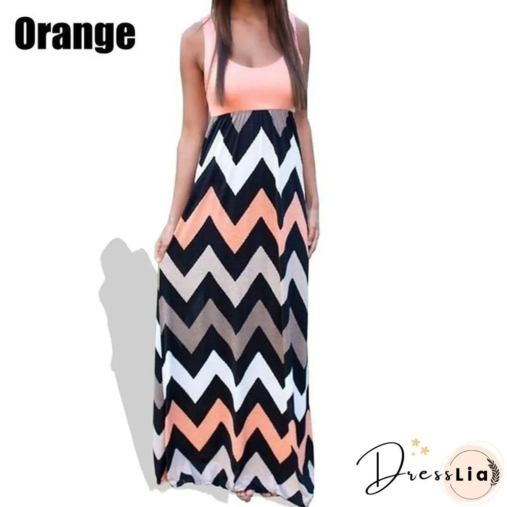 Fashion Women BOHO Party Dress Ladies Striped Print Maxi Summer Beach Long Plus Size S-5XL