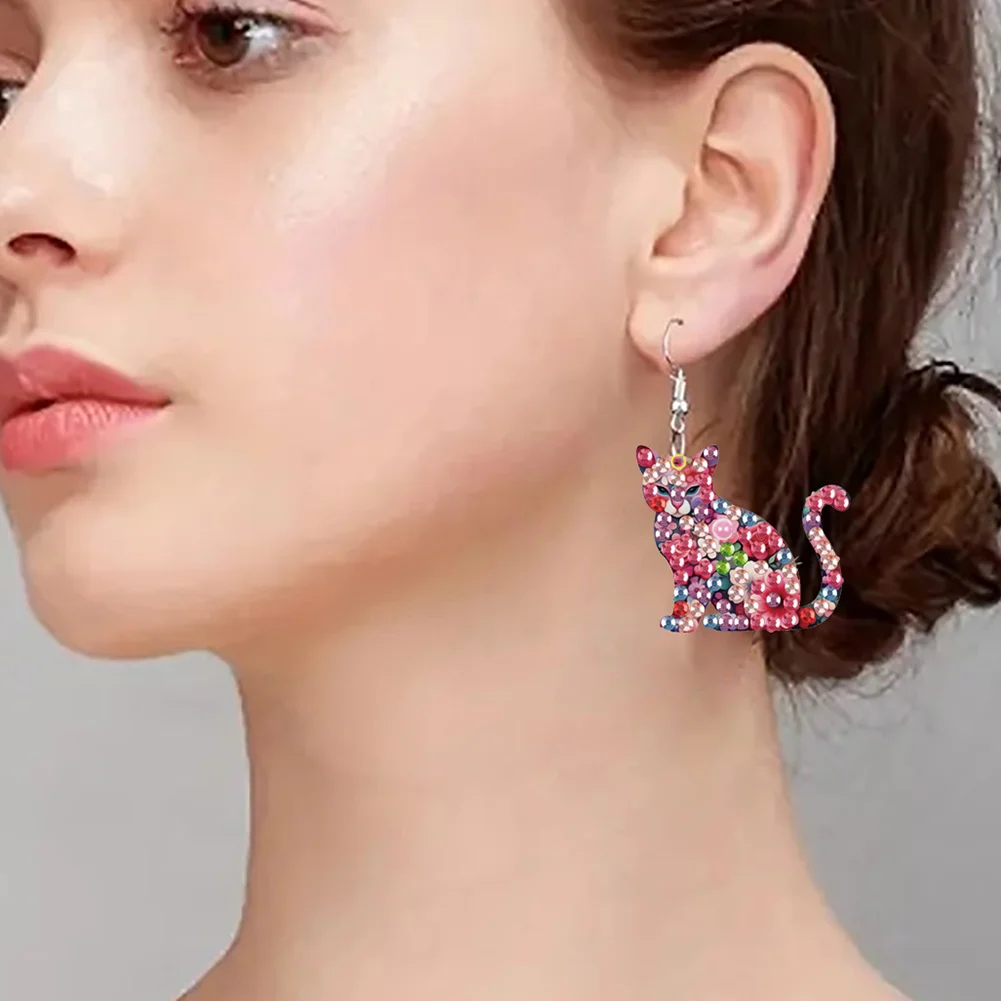 4 Pairs Double Sided Flower Animal DIY Diamond Painting Earrings for Women Girls