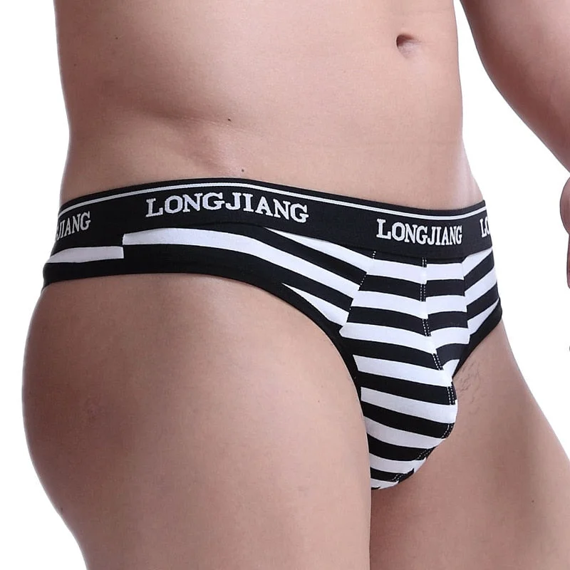Aonga  Underwear Men Briefs Shorts Cueca Brand Male Underpants T Pants Striped Cotton Mid-waist U Convex Pouch Penis S-L