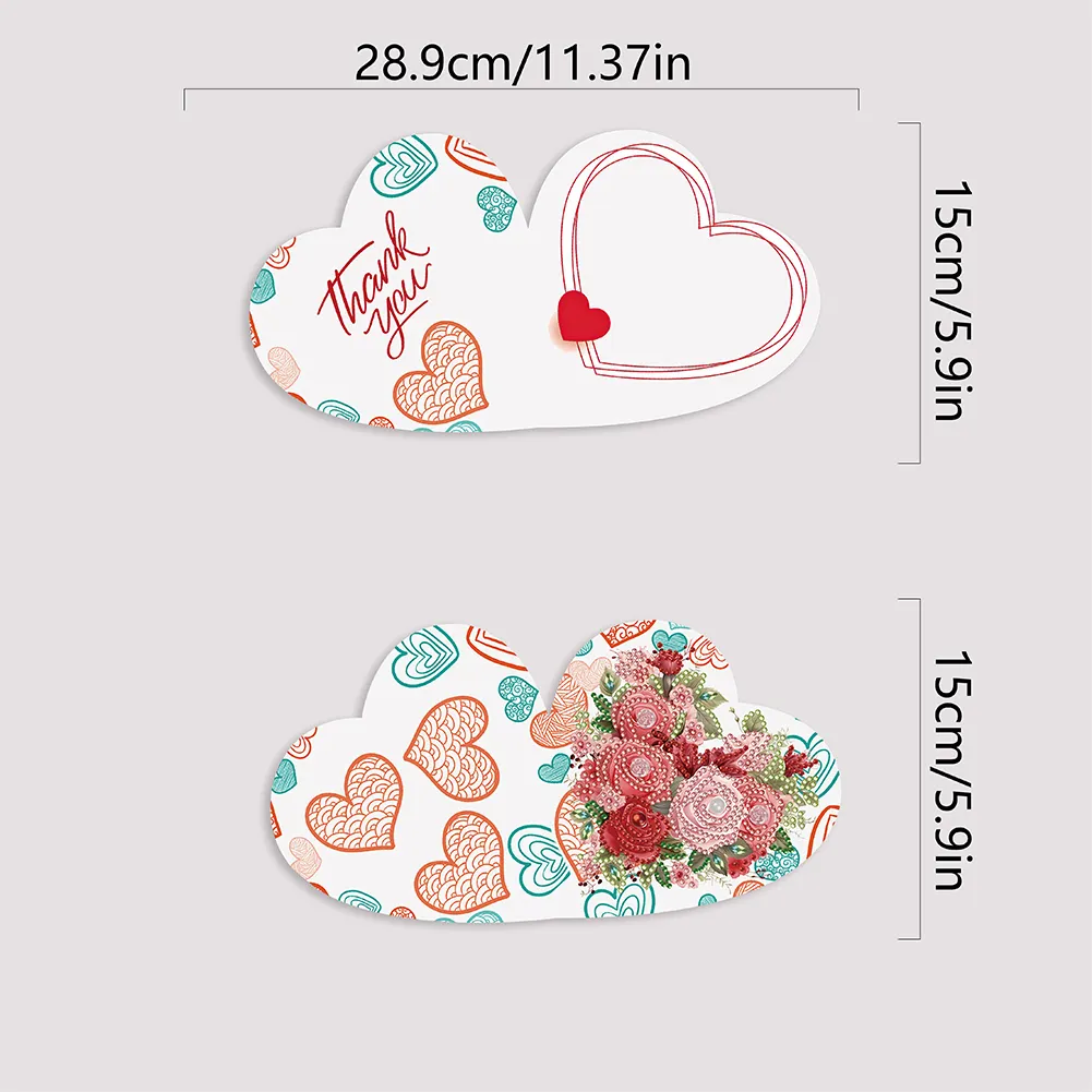 6pcs DIY Heart Rose Special Shape Diamond Painting Greeting Card Kit【With White Envelope】