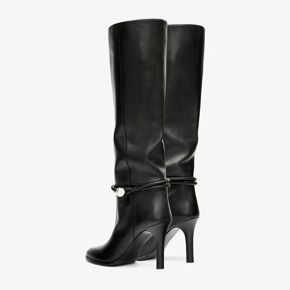 Elegant Black Pointed Toe Stiletto High Heel Tall Boots for Women