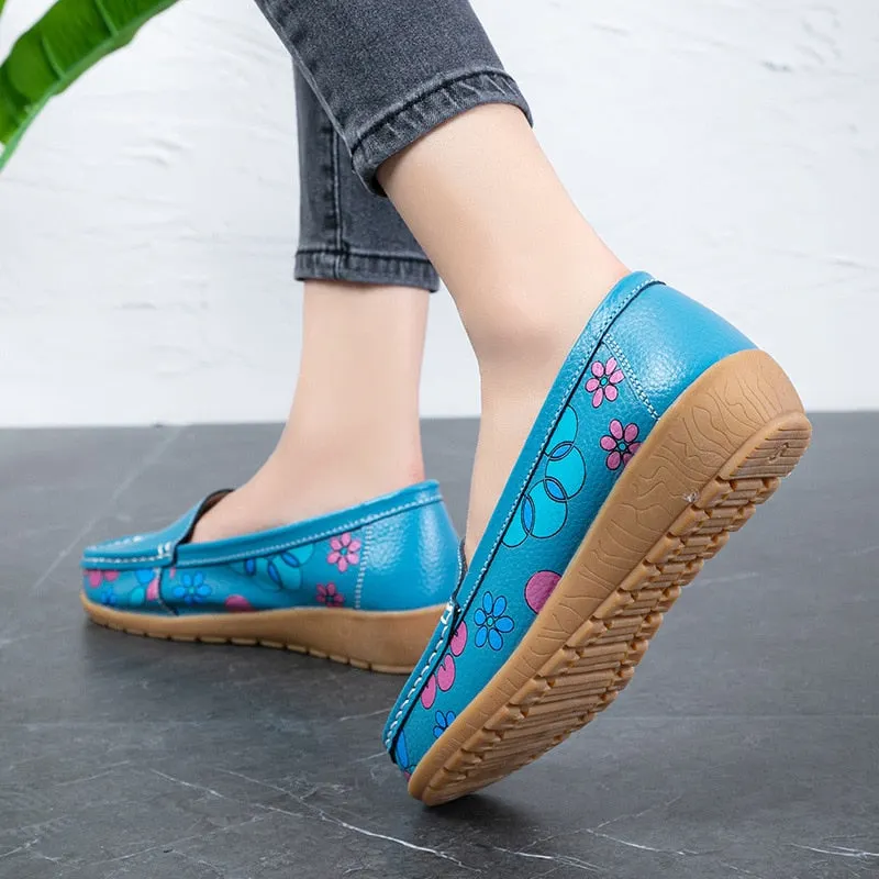 Cute Sen Loafers Round Toe Flat Shoes Women Shoes National Wind Shallow Mouth Floral Flower Comfortable Soft Bottom Shoes
