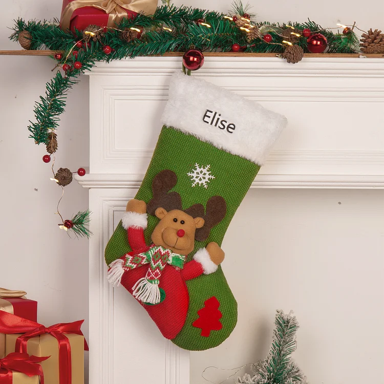 Adornos de medias navideñas con muñeco Bolsa de regalo 1 Nombre personalizado