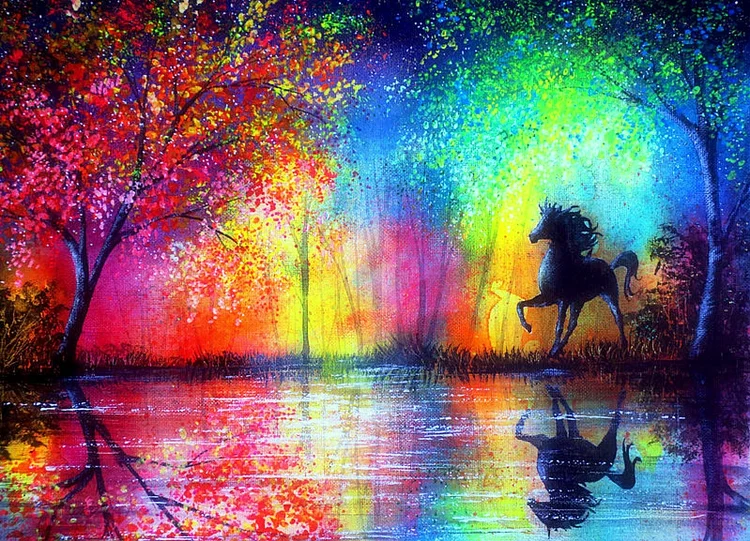 Full Round/Square Diamond Painting Kits | Colored tree and horse