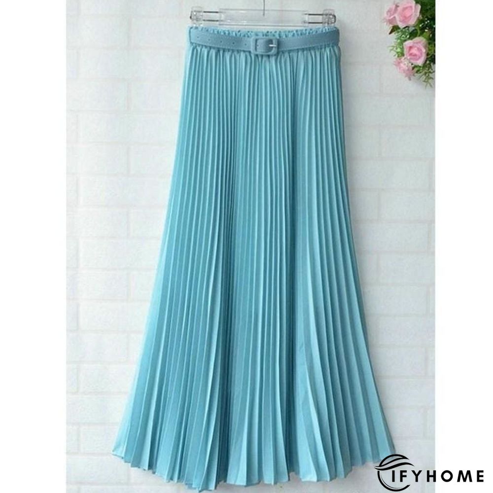 New Summer Women Ladies Elegant Long Skirt Retro Maxi Chiffon High Waist Solid Casual Pleated Beach Long Skirt Sundress | IFYHOME