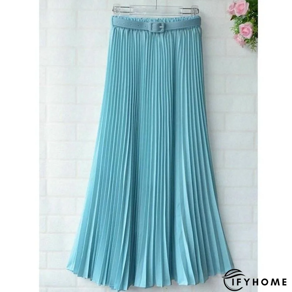 New Summer Women Ladies Elegant Long Skirt Retro Maxi Chiffon High Waist Solid Casual Pleated Beach Long Skirt Sundress | IFYHOME