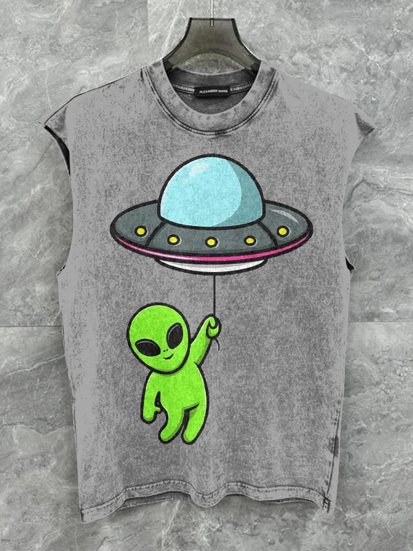 Men's Funny Aliens And UFO Balloons Art Print Cotton Tank Top