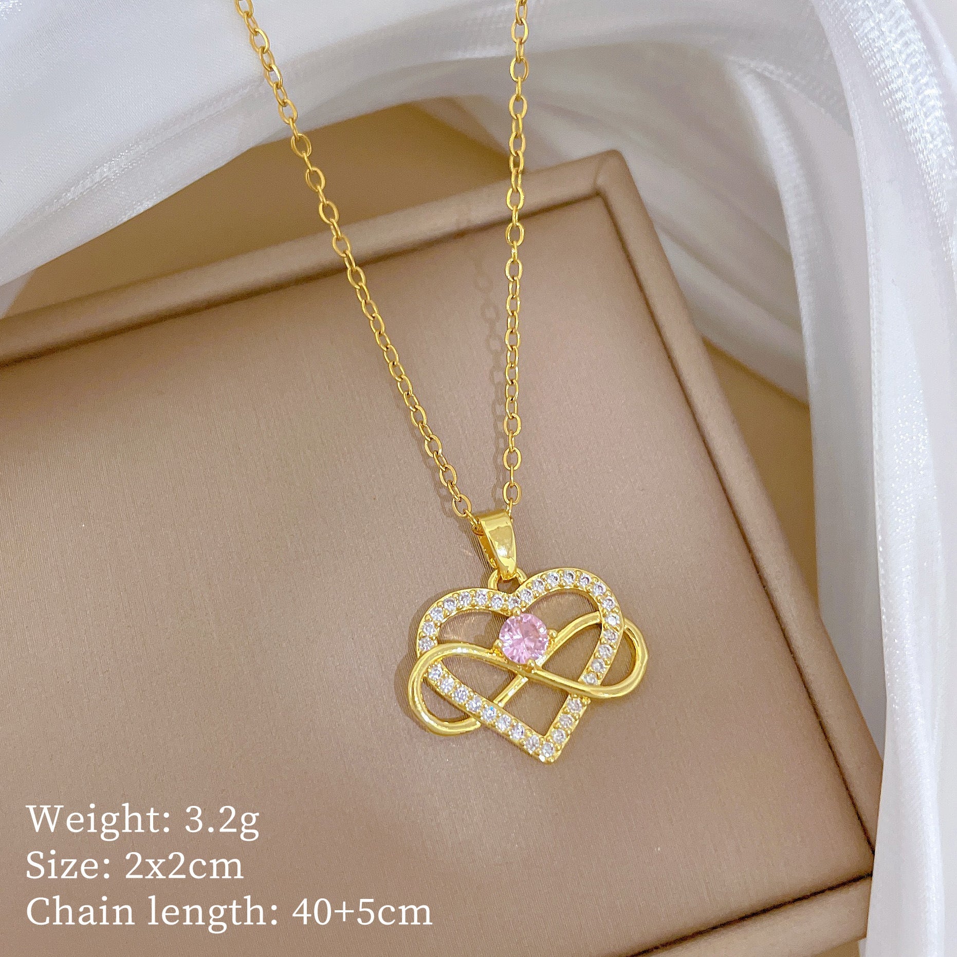 Copper Micro-Inlaid Heart Fashion Gorgeous Full Diamond Necklace Women’S Versatile Clavicle Chain Titanium Steel