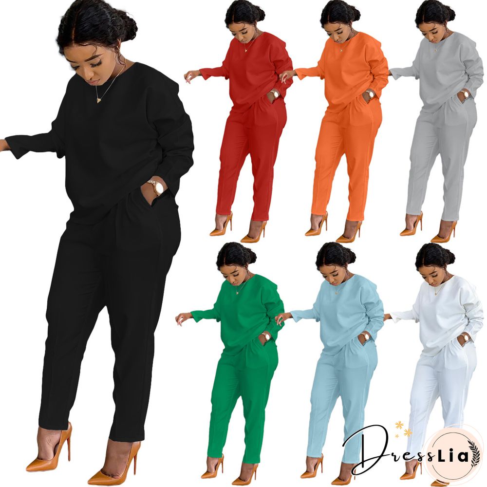 Long Sleeves T shirt Sportswear Two Piece Pants Set