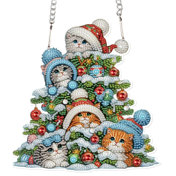 Acrylic Special Shaped Christmas Tree Cat Diamond Painting Hanging Decorations