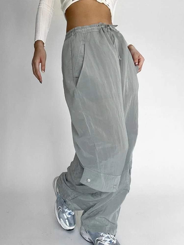 Jacqueline Summer Drawstring Zip Cargo Pants Women y2k clothes Loose Hip Hop Trousers Jogger Fashion Casual Retro Wide Leg Pants