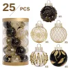25PCS Black Golden Christmas Tree Hanging Decor Balls