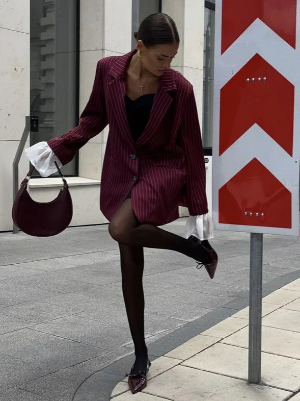 Athvotar Athvotar Style Splicing Free Hot Treatment Striped Small Blazer Female High-End Fashion