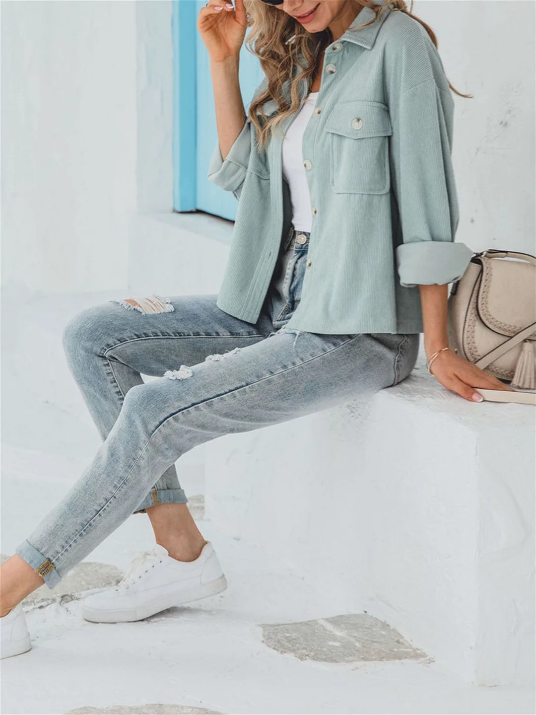 Women Half Sleeve V-neck Solid Color Dress