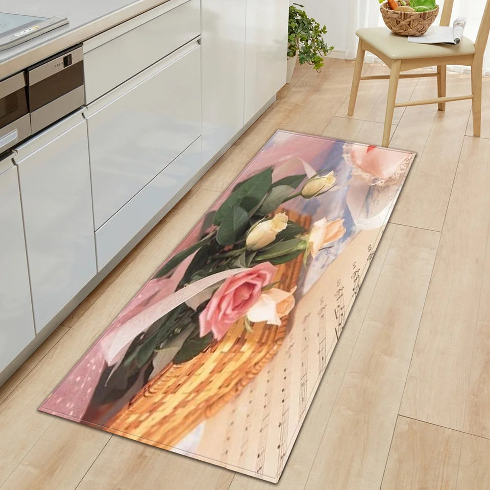 Modern Kitchen floor mat Strip Bathroom Entrance Porch Door Mat Bedroom Living Room Bedside Carpet Valentine Pattern