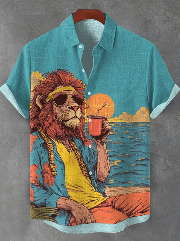 Men's Reggae Soul Sunrise Cafe Vacation Art Print Shirt