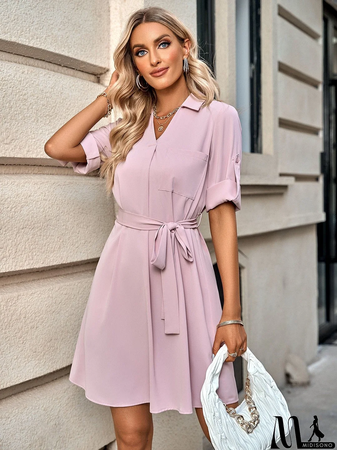 MidiSono - Johnny Collar Tie Belt Dress