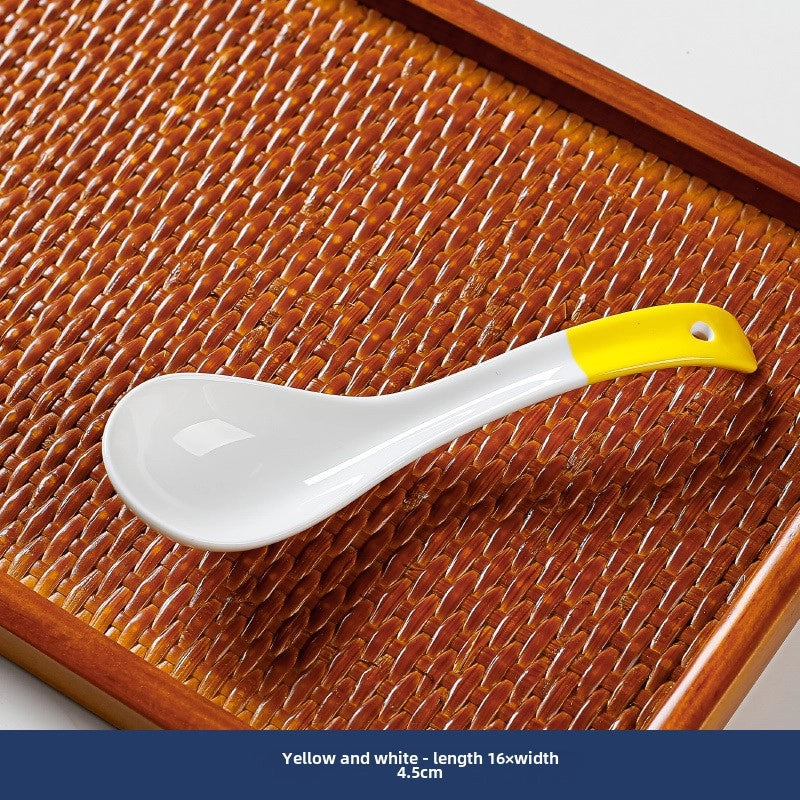 Japanese Style Small Soup Spoon Creative Blue And White Ceramic Spoon Household Thickened Curved Handle Anti-scalding Food Soup Spoon