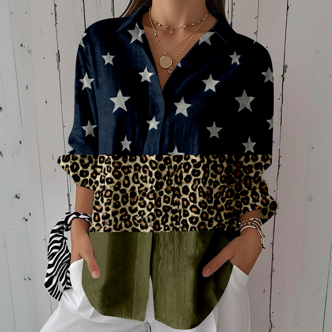 Women Long Sleeve V-neck Graphic Floral Printed Top