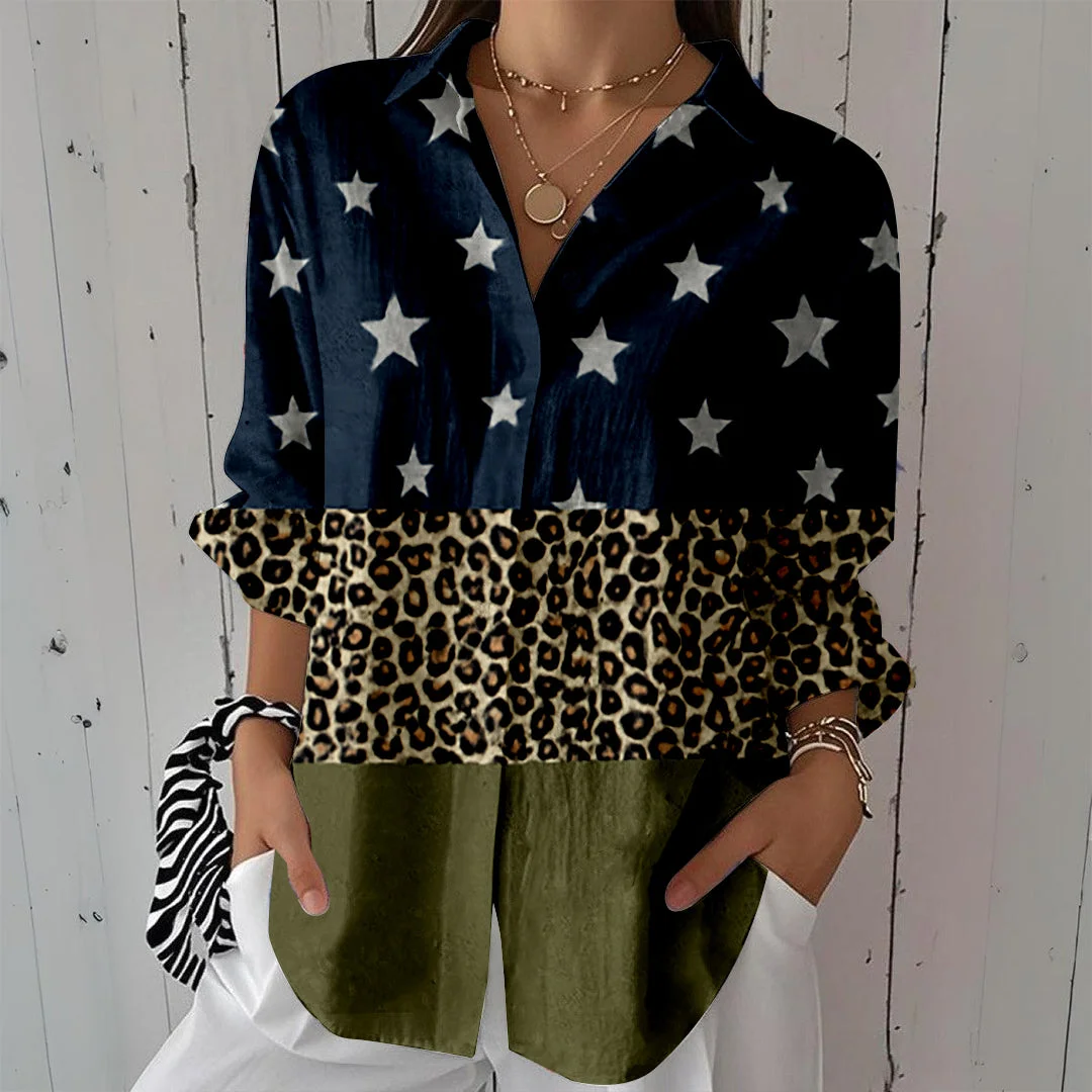 Style & Comfort for Mature Women Women Floral, Blue, Patchwork DZCL0047 3/4 Sleeve Shirt Collar Printed Button Tops