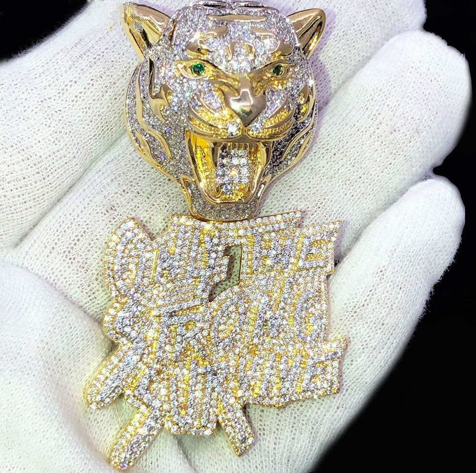 Iced Out Letter Only The Strong Survive Leopard Pendant Two Tone Necklace Jewelry-VESSFUL