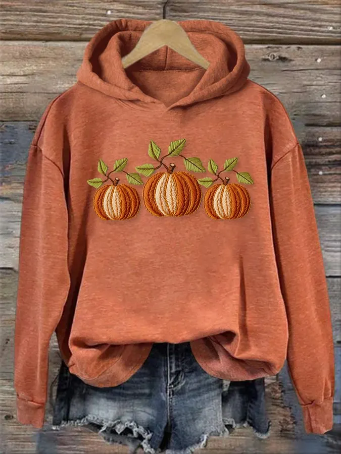 Women's Casual Fall Pumpkin Print Hoodie 