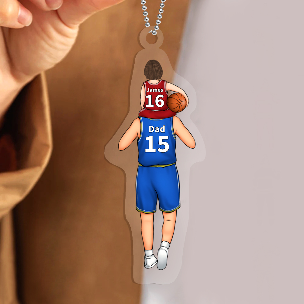 Personalized Basketball Family Hanging Ornament Custom 2–5 Names & Jersey Number Keychain Acrylic Pendant Father's Day Gift